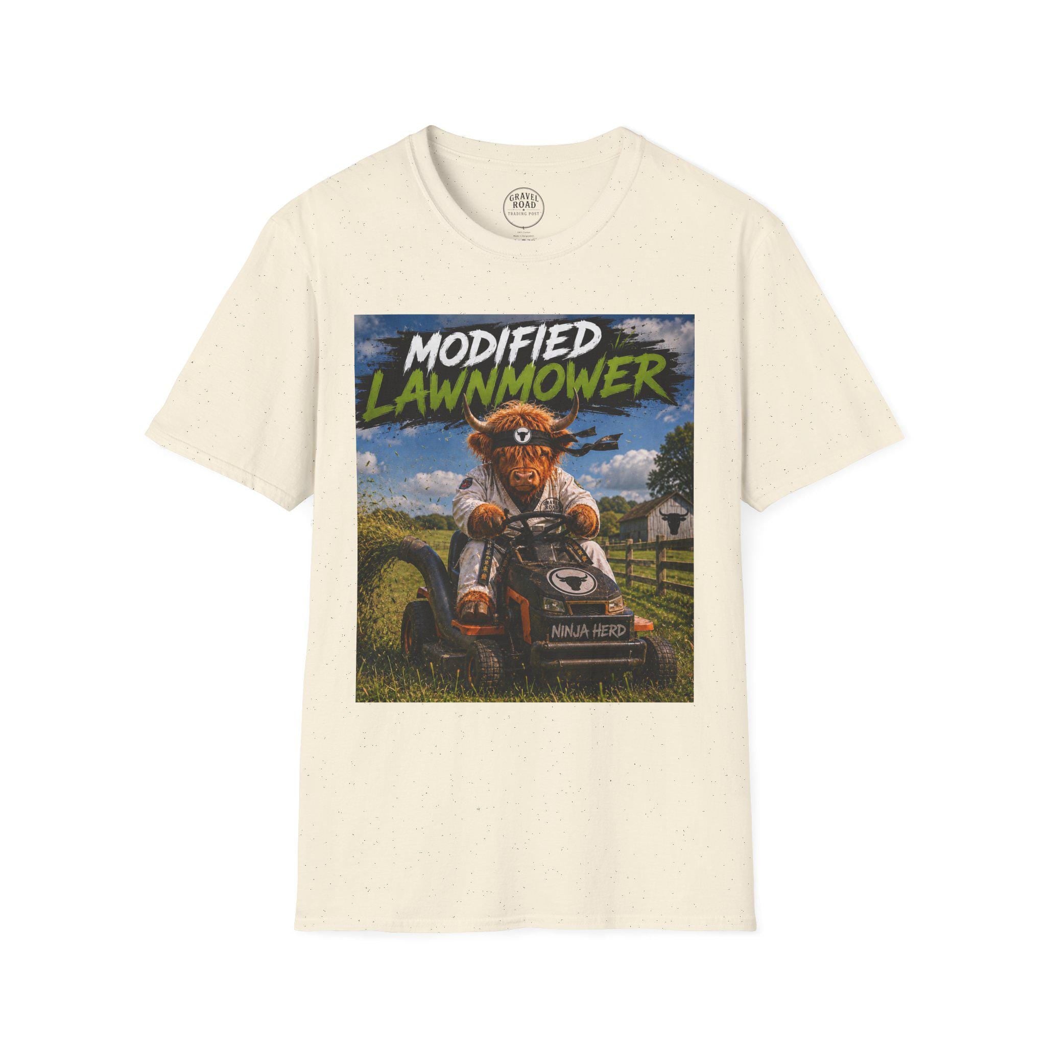 Modified lawn mower, funny, cow, Unisex Softstyle T-Shirt