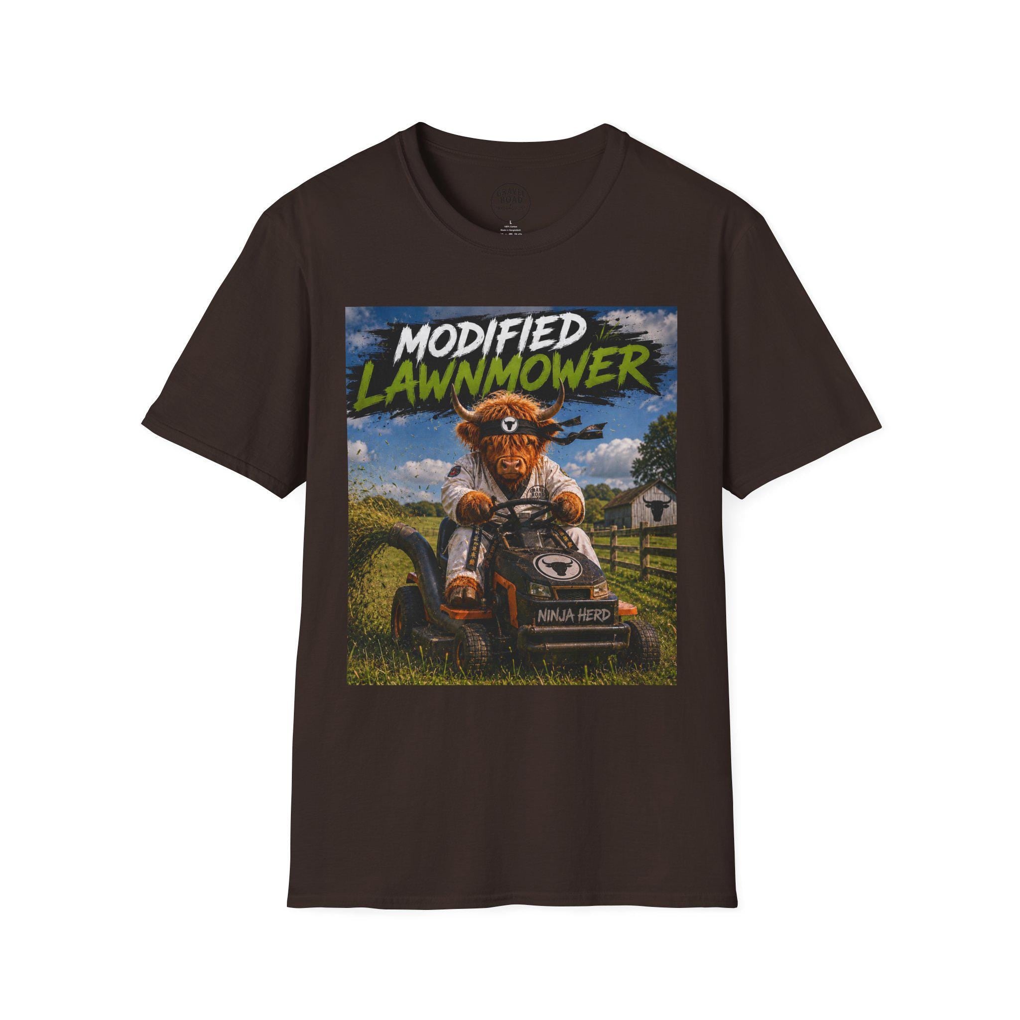 Modified lawn mower, funny, cow, Unisex Softstyle T-Shirt