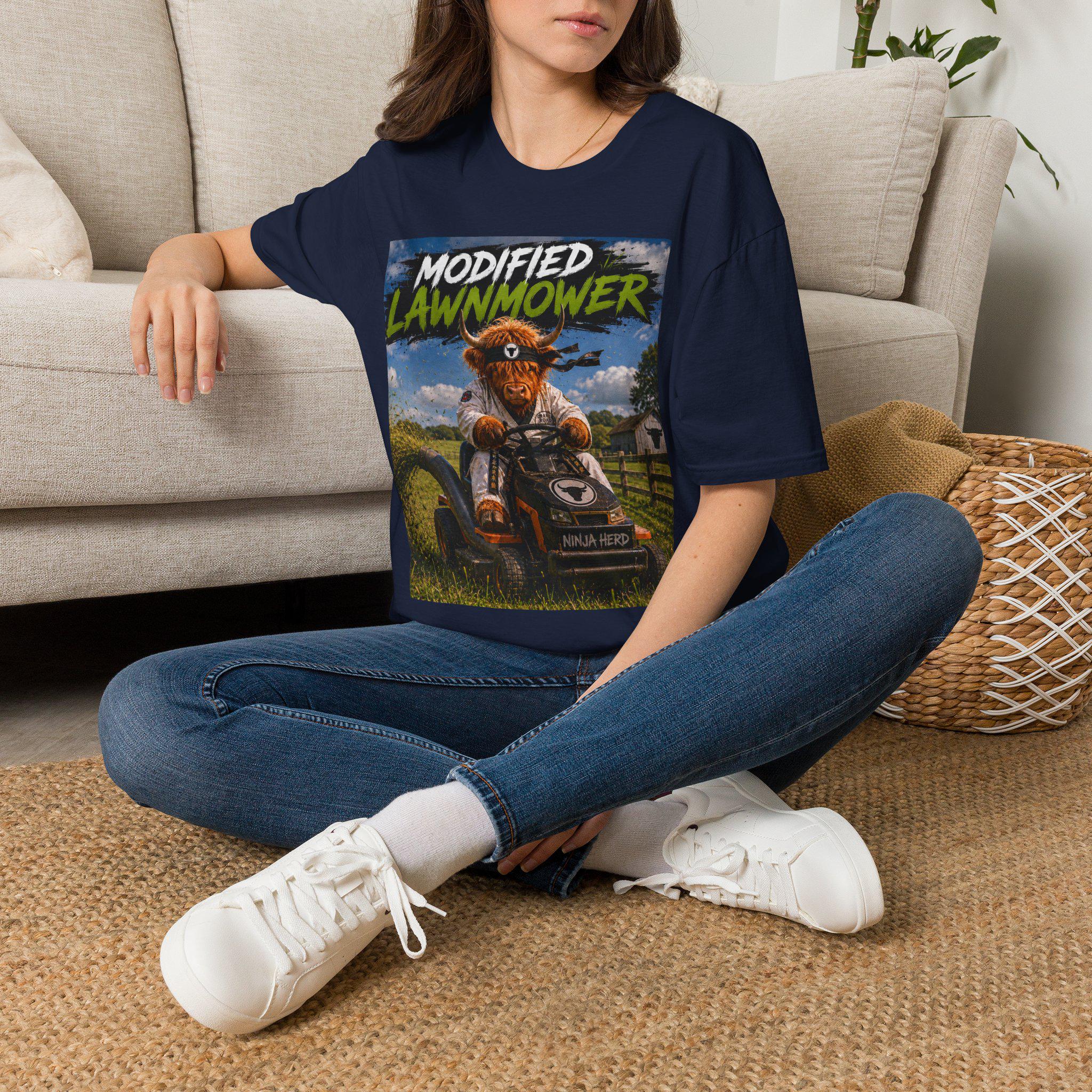 Modified lawn mower, funny, cow, Unisex Softstyle T-Shirt